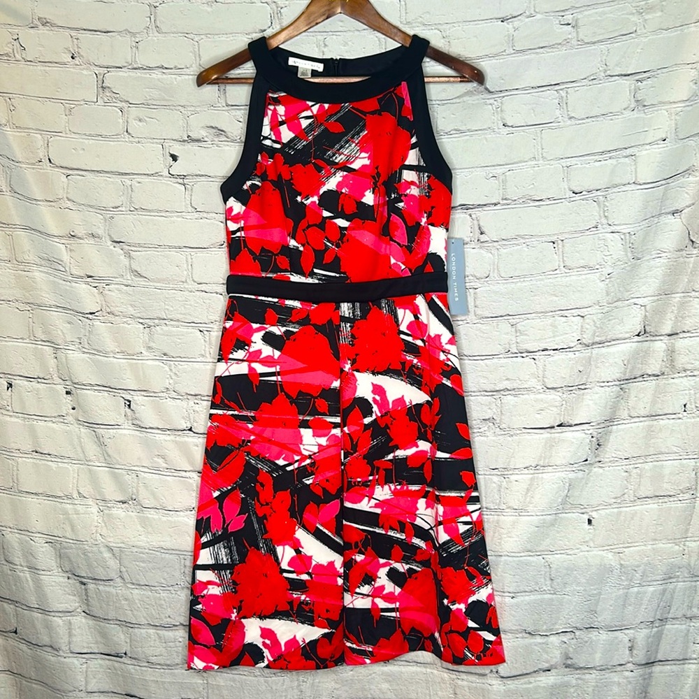 London Times Sleeveless Red & Black Dress Size 8 Brand New W/Tags